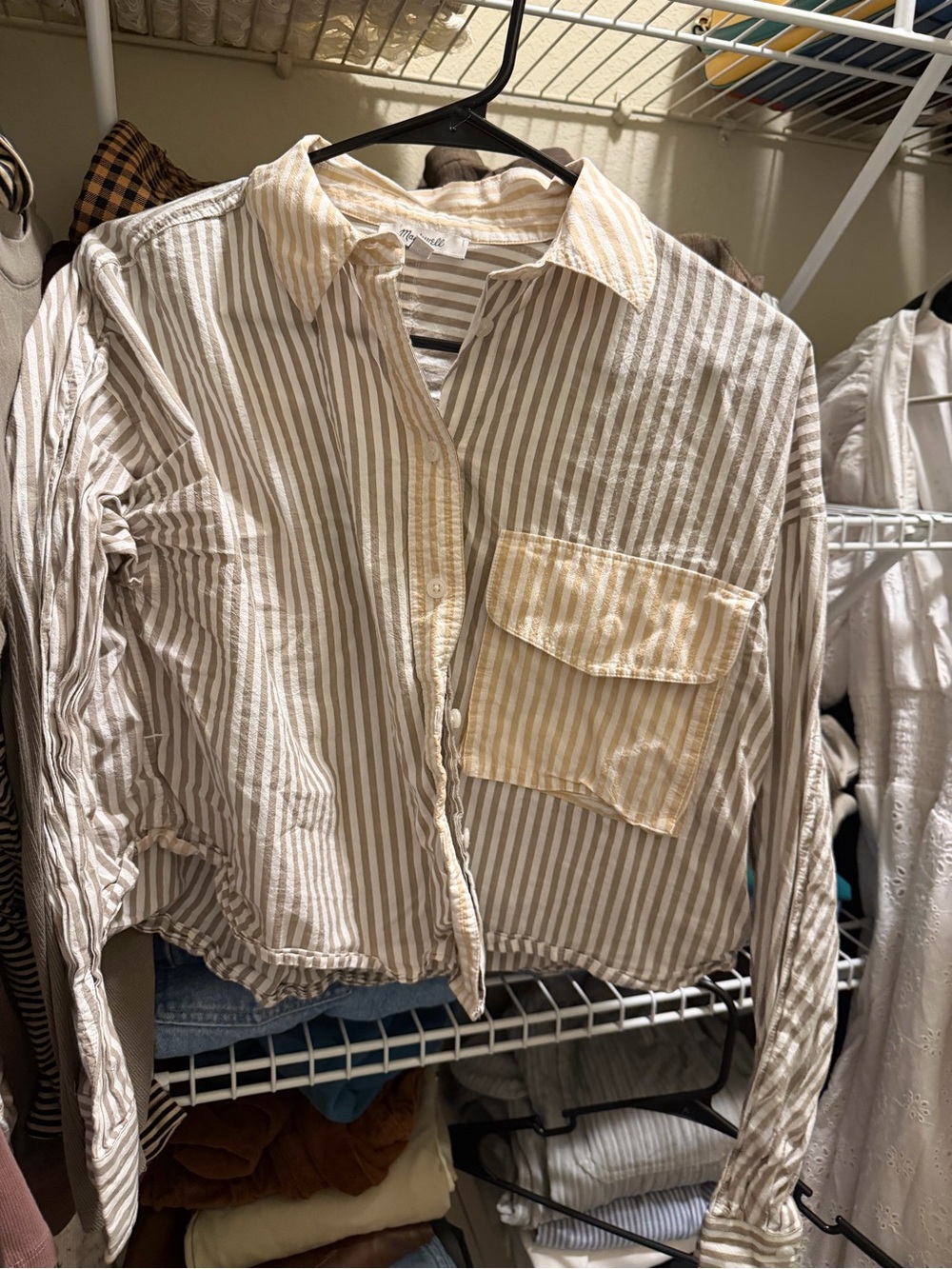 Madewell Beige & Cream Striped Button-Down Shirt
